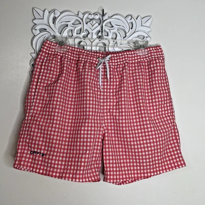 Bañador ORVIS Para Hombre Talla MEDIANA Malla Breve Corbata Cintura Naranja Blanco Cuadros Foto 1 de 4