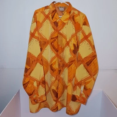 Y2K SouthPole Mens Sz XXL Camp Shirt City Skyscraper Yellow Hawaiian Satin - Image 1 of 4