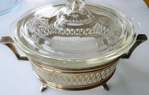 Cazuela para servir Glasbake 235 1QT con tapa 225 y soporte enchapado con patas - Imagen 1 de 12