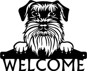 Letrero de bienvenida detallado de cara de perro Schnauzer o nombre personalizado - Imagen 1 de 13
