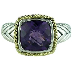 Andrea Candela 18k Gold & Sterling Silver Amethyst Cushion 10mm Ring ACR85-AM - Picture 1 of 1