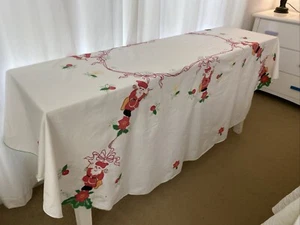 Vintage Christmas Xmas Santa Cotton Oval Tablecloth Festive 205 cm  x 170 cm - Picture 1 of 21