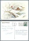 Carte postale de Noël - scène d'hiver avec oiseaux dans l'arbre par vieux moulin FF18 