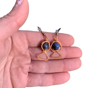 Sodalite Gemstone Bead Handmade Mushroom Dangle Earrings Copper Handmade Jewelry - Picture 1 of 4