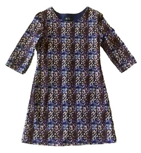 BCX Girl Youth Size 14 Dress Navy Comfort Knee Length 3/4 Sleeve EUC Lined - Picture 1 of 9