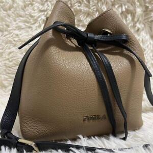 Furla Costanza Shoulder Bag Drawstring Bicolor Leather BeigeFrom Japan