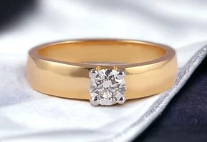 0.30 TCW Round Brilliant Cut Real Diamond 4-Prong Solitaire Ring 18K Yellow Gold - Picture 1 of 5