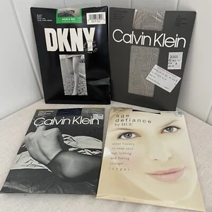 Vintage nylons Pantyhose 4 pair LOT 80s 90s DKNY Calvin Klein HUE mix small A B - Picture 1 of 23