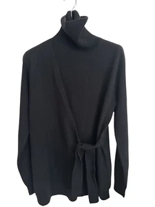DIANE VON FURSTENBERG Jumper SMALL / MED Sweater Black Knit TurtleNeck Faux Wrap - Picture 1 of 6