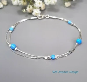 925 Sterling Silber Armband Opal Feuerblau Doppelkette Geburtsstein Schmuck - Bild 1 von 4