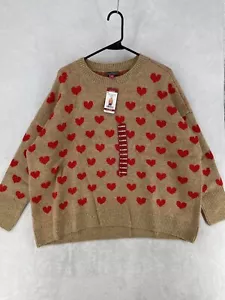 Vince Camuto Sweater XL Brown Red Heart Fisherman Relaxed Fit NEW $40 - Picture 1 of 13