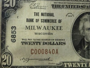 20 $ 1929 National Currency Milwaukee 27-173 - Bild 1 von 3