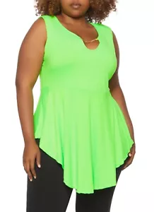 Top smanicato verde con collo a tacca e buco della serratura taglie forti. Taglia 4XL.. - Foto 1 di 2