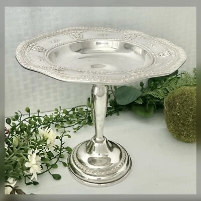Wallace Rose Point Sterling Silver Compote Dish Wallace Silver Footed Candy Bowl - Image 1 of 4