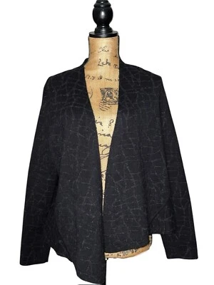 EILEEN FISHER 灰色黑色棉羊毛开口夹克外套小号/大号 — 第 1/4 张图片