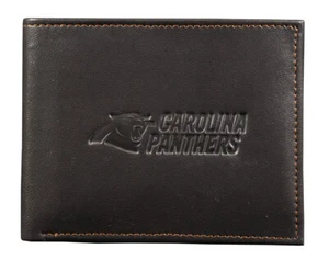 Carolina Panthers Genuine Brown Leather Billfold Wallet (2 cash slots, ID flap) - Picture 1 of 6