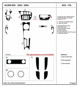 Real Carbon Fiber Dash Trim Kit for Acura RSX with manual transmission 2002-2006 - Picture 1 of 1