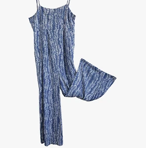 LASCANA VENUS sz M Eco Wide Leg Blue White Jumpsuit Tie Back Strappy Sleeveless - Picture 1 of 6