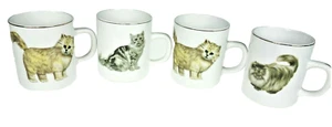 4 Cat Kitten Kitty Porcelain Cups Mugs Gold Trim - Picture 1 of 6