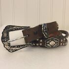 Nocona Black Leather Belt Cutouts Silver Beaded 30" Western Rodeo Cowboy