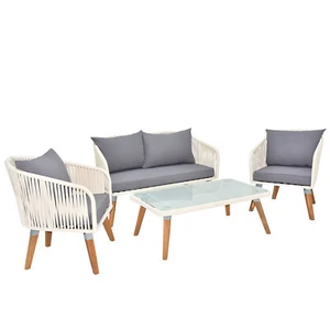 4 Piece Patio Furniture Set, Outdoor Acacia Wood Conversation Set, All-Weather - Picture 1 of 9