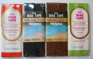 Lot of 4 Vintage Sewing Craft Trim WIDE Bias Tape ASSORTED COLORS - Bild 1 von 2