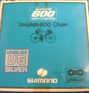 Shimano 600 UniGlide Silver/Bk CN-6110 Chain NEW / NOS Vintage-5/6-Spd-NIB- 116L - Picture 1 of 4