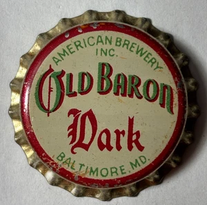 TAPA DE BOTELLA DE CERVEZA OSCURA BARON AMERICAN BREWERY INC., BALTIMORE, MD; CORCHO SIN USAR - Imagen 1 de 4