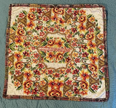 Pillow Case Guatemala Tribal Flowers Lily Patchwork New Cotton Huipil Brown #34 - Image 1 of 4