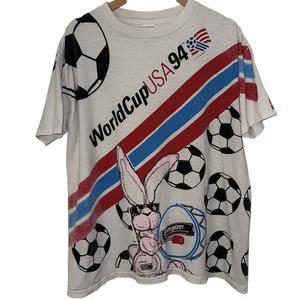 T-shirt promozionale Energizer Bunny vintage anni 90 World Cup USA 1994, AOP, L-XL - Foto 1 di 12