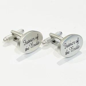 Father Of The Bride Oval Cufflinks Wedding Theme Gift In Box - Picture 1 of 7