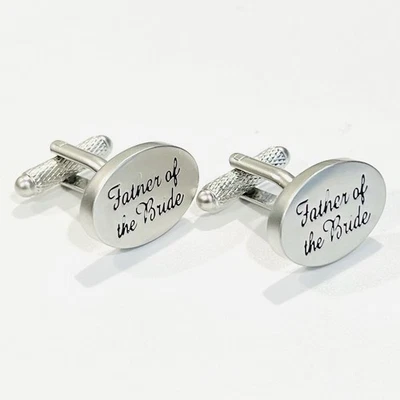 Father Of The Bride Oval Cufflinks Wedding Theme Gift In Box - Image 1 of 4