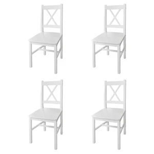 4-Piece White Dining Chairs Set, Solid Pine Wood, Ergonomic & Easy Clean - Picture 1 of 5
