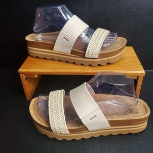 REEF CUSHION VISTA HI Natural Slides Sandals US 9 EU 40 Beige, Chunky Sole - Picture 1 of 9