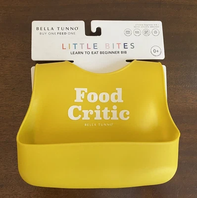 Babero de silicona Bella Tunno Little Bites “Food Critic” nuevo con etiquetas aprende a comer principiante 0+ Foto 1 de 4