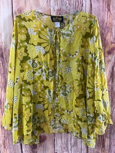 Top Bob Mackie Usable Art Para Mujer Talla Grande Floral 100% Seda Acampanado Manga Larga - Imagen 1 de 8