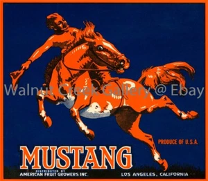 California Fruit Crate Label Fine Art Print, mustang, approx 10.9" x 12.5" 12767 - Picture 1 of 1