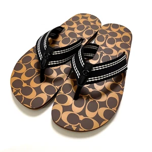 NWOB COACH Men Signature Flip Flop Sandals Size 11 Brown C8896 Flats Rubber Pool - Picture 1 of 6