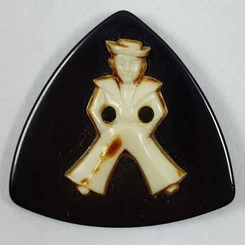 VINTAGE Triangular SEW THROUGH/ THRU Mounted BAKELITE BUTTON~ SAILOR BOY / MAN Cover