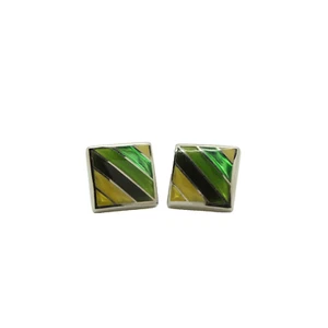 Thomas Pink vintage cufflinks. England. Enamel stripes, green tones. Wedding NOS - Picture 1 of 4
