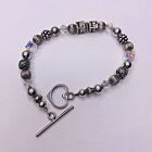 Sterling Silver Beads Bracelet Crystals Heart Toggle Clasp Letters  L P 7"
