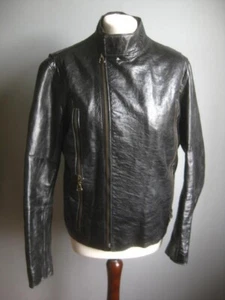 REISS leather BIKER JACKET medium 40 38 slim mens black patent cracked modernist - Picture 1 of 20