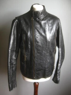 REISS leather BIKER JACKET medium 40 38 slim mens black patent cracked modernist - Image 1 of 4