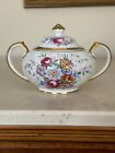 RARE Royal Chelsea Hand Painted & Artist Signed  Covered Sugar Bowl Floral Gold