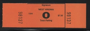 1994 West Virginia Estado Revenue Trucha Sello Código "O" Autoadhesivo - Picture 1 of 1