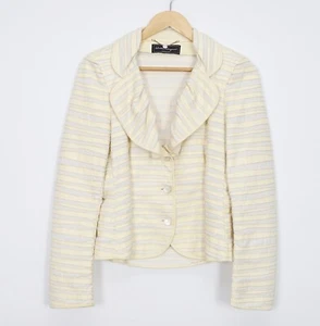 Salvatore Ferragamo Women's Beige White Leather Cotton Striped Blazer Jacket - Picture 1 of 21