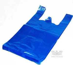Plastic Vest Carrier Bags Blue - Supermarkets Stalls Shops 11x17x21 | 200-2000 - Picture 1 of 3