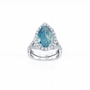 Wedding Ring 4.60 Ct IGI Lab Grown Pear Diamond Fancy Vivid Blue 14K White Gold - Imagen 1 de 9