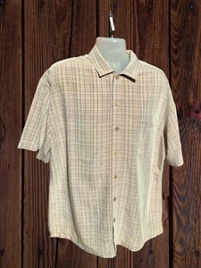 ISLAND SHORES MENS BROWN PLAID RELAXED FIT SHORT SLEEVE BUTTON DOWN SHIRT XL - Picture 1 of 7