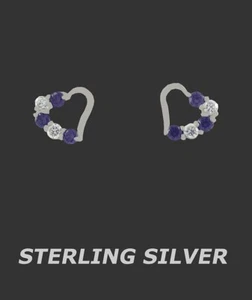 LAB CREATED AMETHYST & WHITE SAPPHIRE HEART STUD EARRINGS .925 SILVER - NWT - Picture 1 of 4